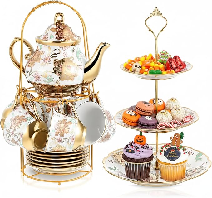 21 Pcs Porcelain Tea Set for Women Tea Party