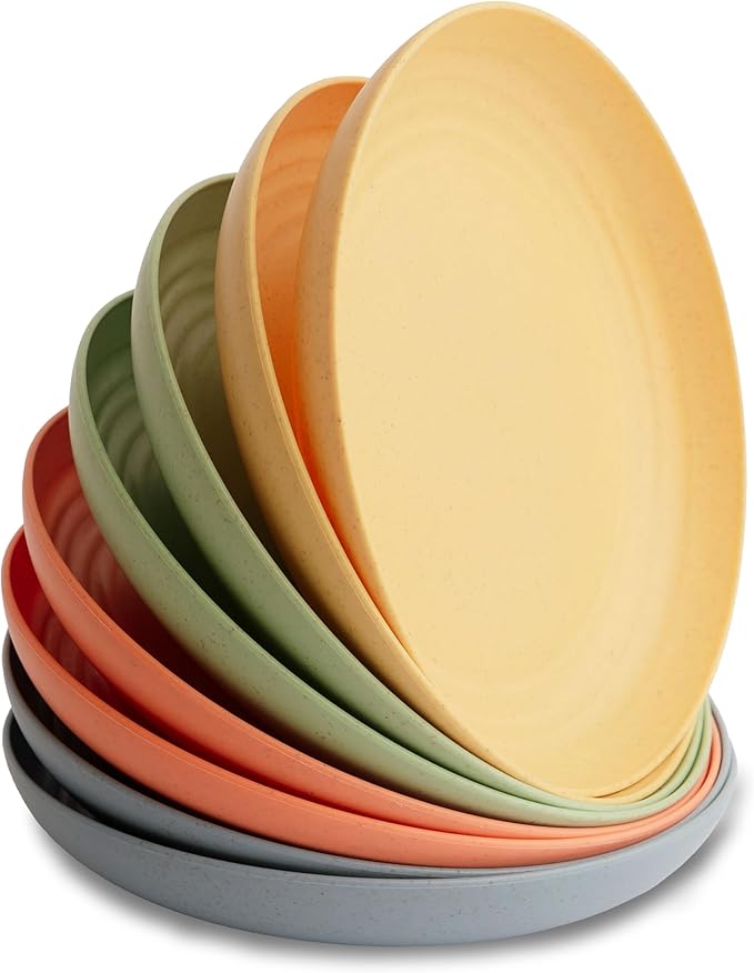 8-Pack Reusable Wheat Straw Plates Set