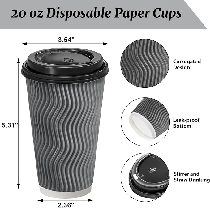 Clawsoff 50 Pack 20 oz Disposable Insulated Coffee Cups