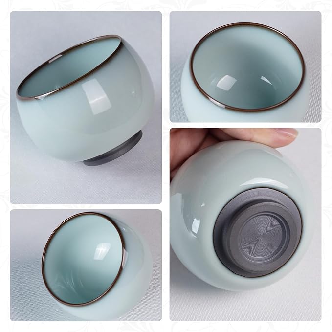 KAMMAK Japanese Tea Cups, 4 Oz Small Handmade Ceramic Teacups, Loose Leaf and