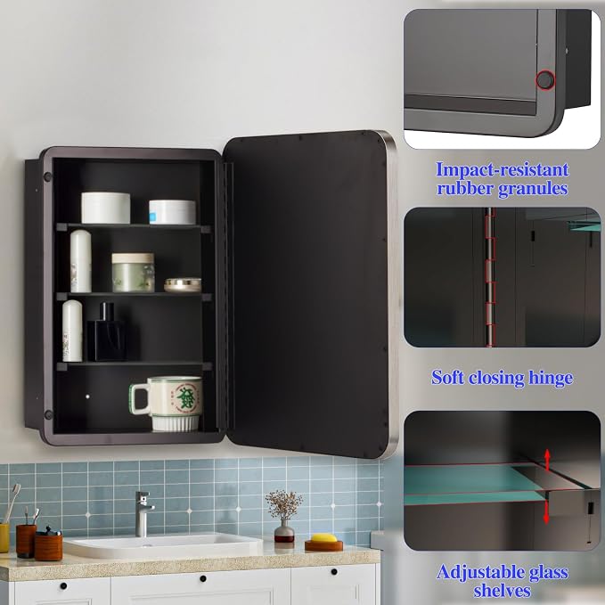 Bathroom Medicine Cabinet, Recessed & Surface Wall Cabinet