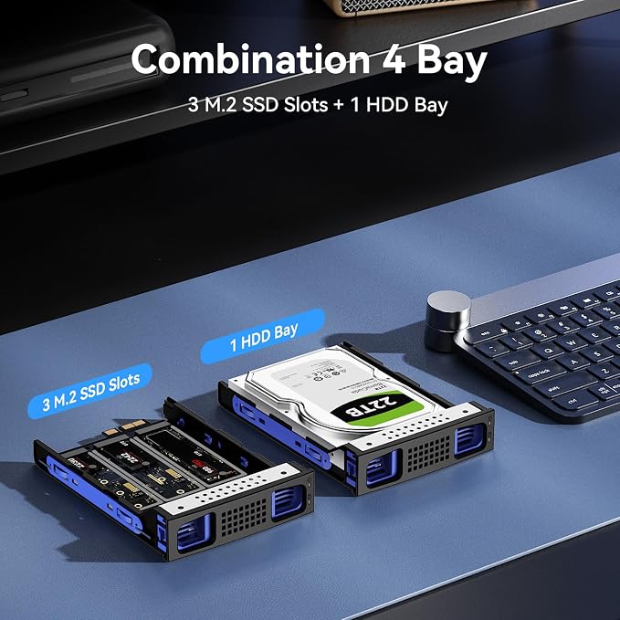 Hybrid 2.5/3.5" SATA HDD/SSD+3* M / B+M Key M.2 NVMe Enclosure