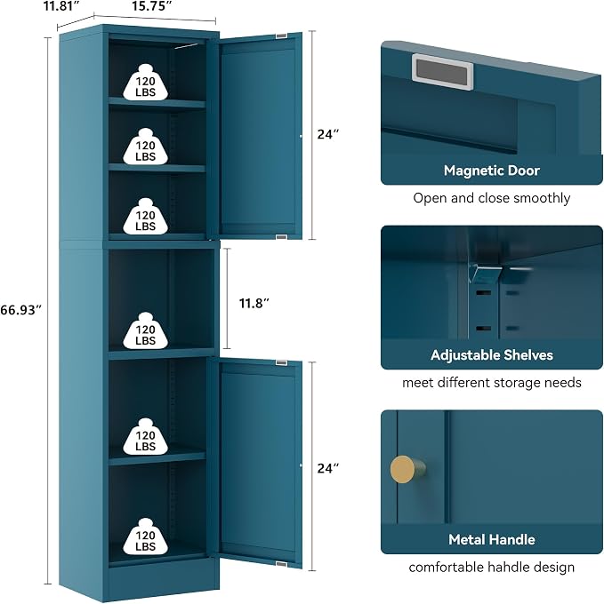 2-Door Metal Storage Cabinet, Tall Slim Pantry Organizer