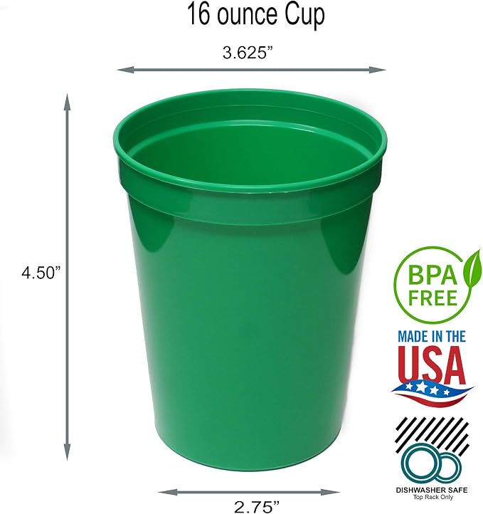 Rolling Sands 16 oz. Reusable Plastic Stadium Cups, 8 Pack, Made in USA