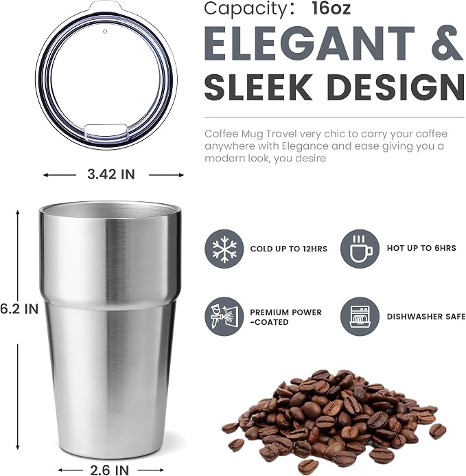 MEWAY 16oz Tumbler Double Wall Vacuum Insulated Travel Mug Bulk, Stainless