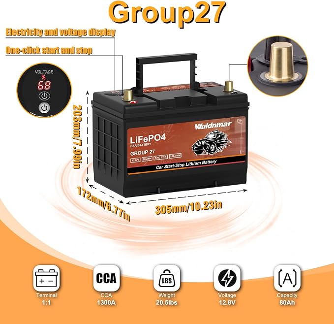 G27 80AH Lithium Car Battery for Start-Stop - 12V