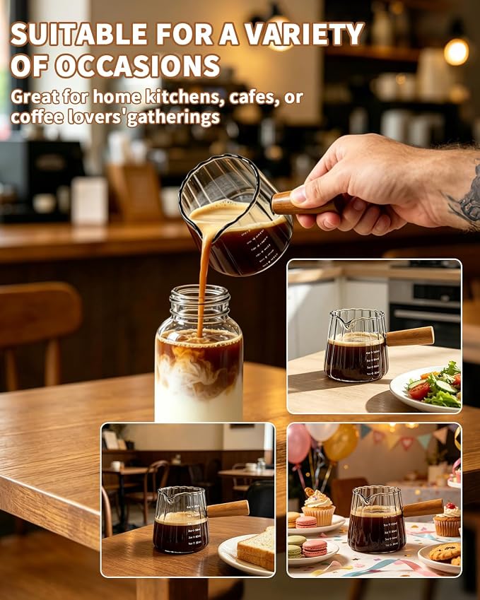 2 Pack Espresso Measuring Cups & 2 Spoons, 6oz Gray & Clear Borosilicate Glass