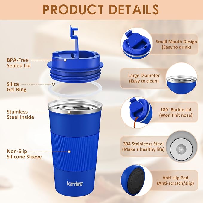 KETIEE Travel Coffee Mug 12oz: Insulated Travel Mug