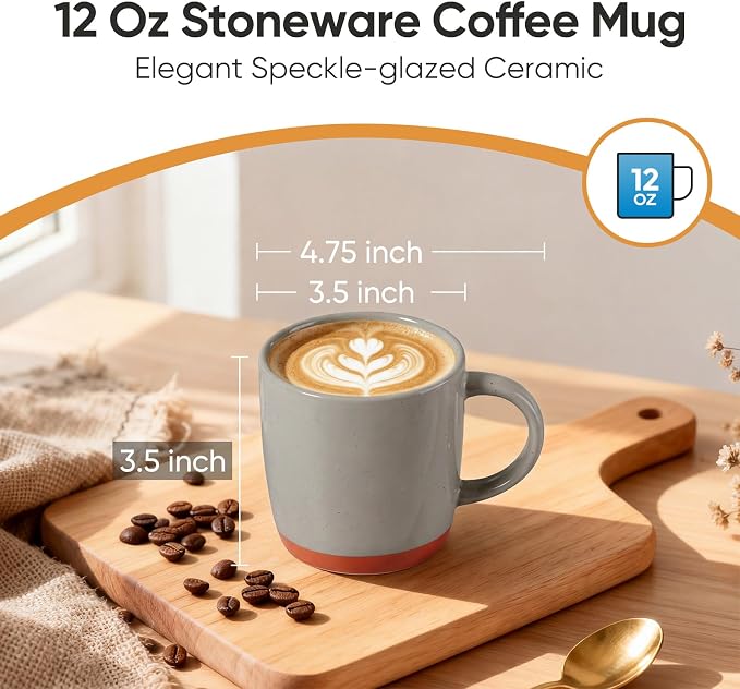 E-far Ceramic Coffee Mug Set of 6, 12oz Stoneware Coffee Cup