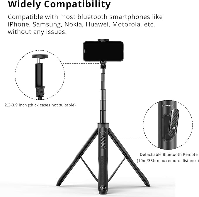 ATUMTEK 51" Selfie Stick Tripod, All in One Extendable Phone Tripod Stand