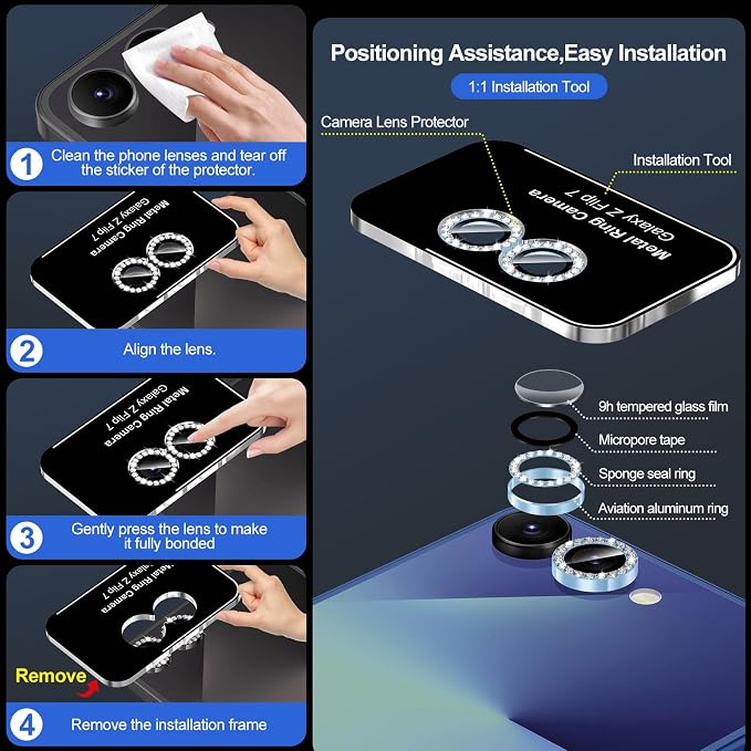 for Samsung Galaxy Z Flip 7 Camera Lens Protector, Individual Metal Ring