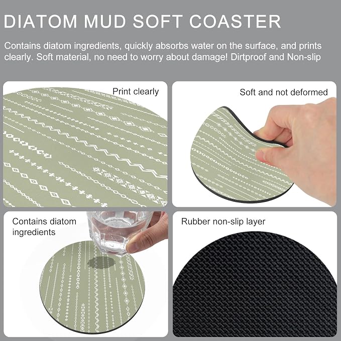 Sage Green Coasters Set of 4 Absorbent Coasters