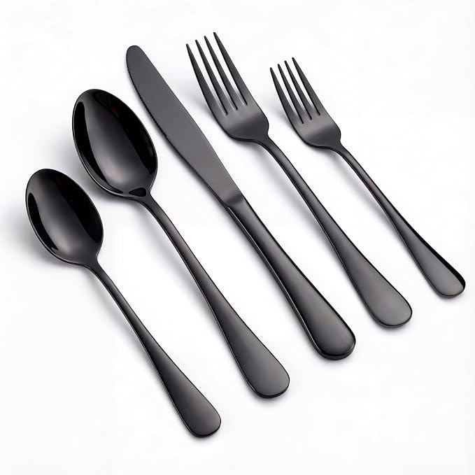 LIANYU 20 Piece Black Silverware Set, Stainless Steel Flatware Cutlery Set |