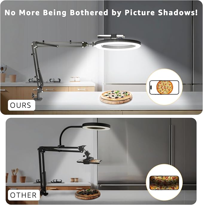10" LED Ring Light with Overhead Phone Stand, CRI≥95 1200lm Dimmable Lighting