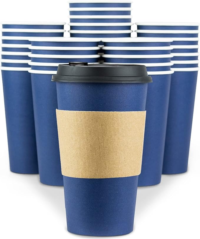 Disposable Coffee Cups With Lids - 16 oz To Go Coffee Cups With Sleeves and