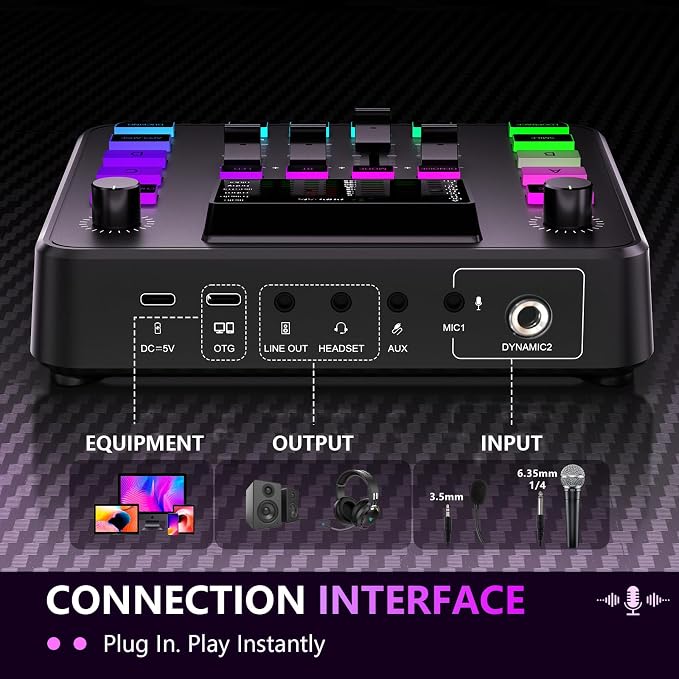 Pupgsis Gaming Audio Mixer, Audio Interface, Sound Board