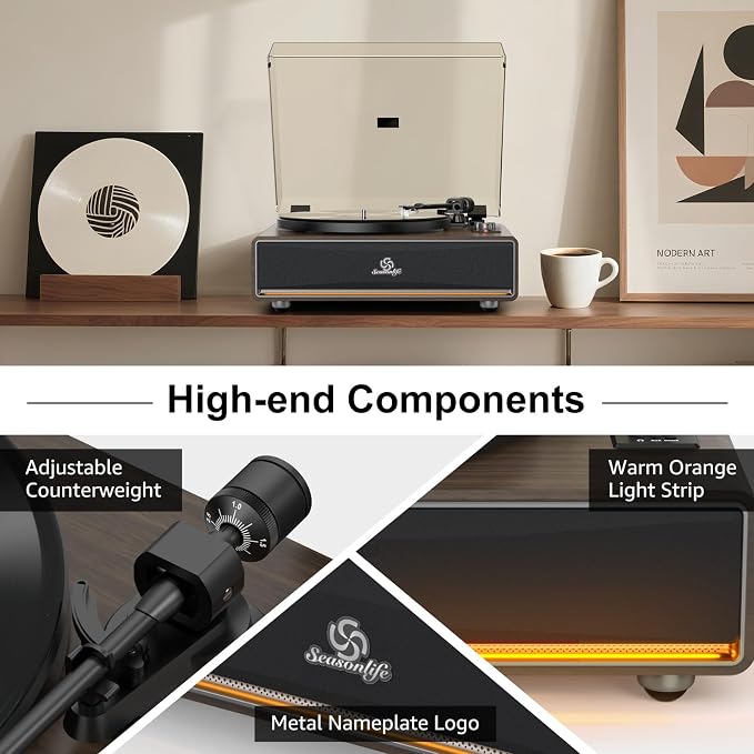 Vinyl Record Player Built in HiFi Stereo Speakers BT Wireless Input Belt Drive
