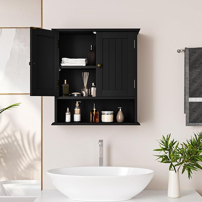 Black Wall Cabinet, 2-Door Medicine Cabinet