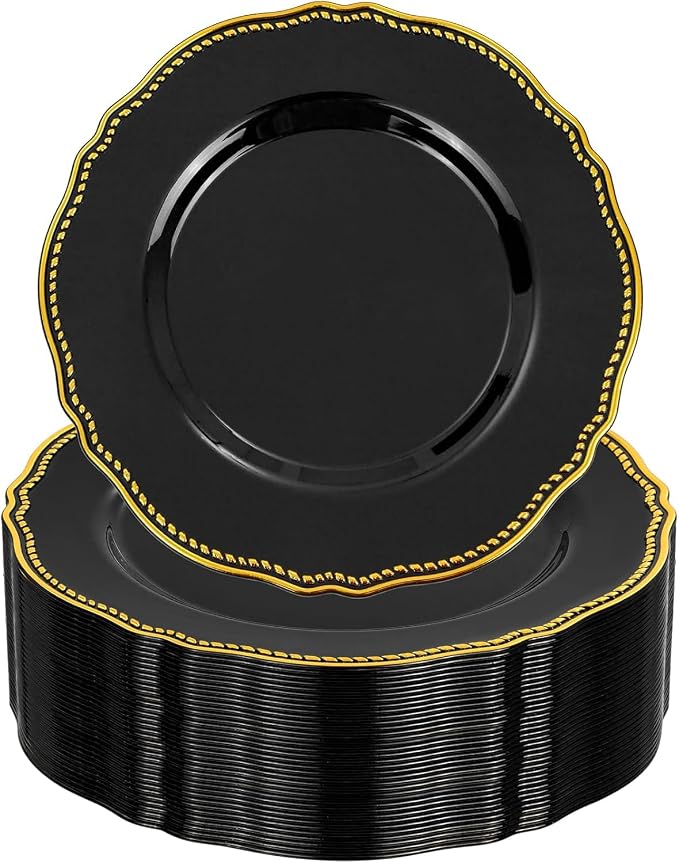 60pcs Black Plastic Plates
