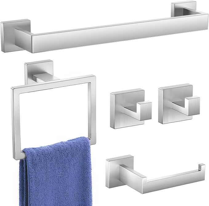 Bathroom Hardware Accessories Set: 5-Pieces Bath Towel Bar Set