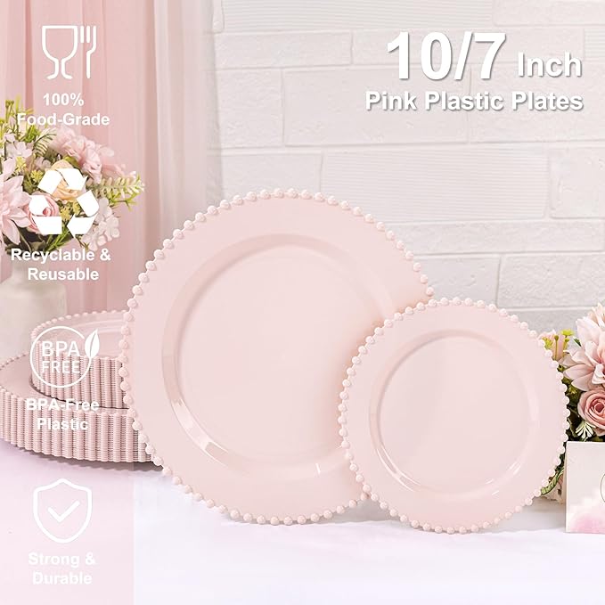 U-QE 60PCS Pink Plastic Plates