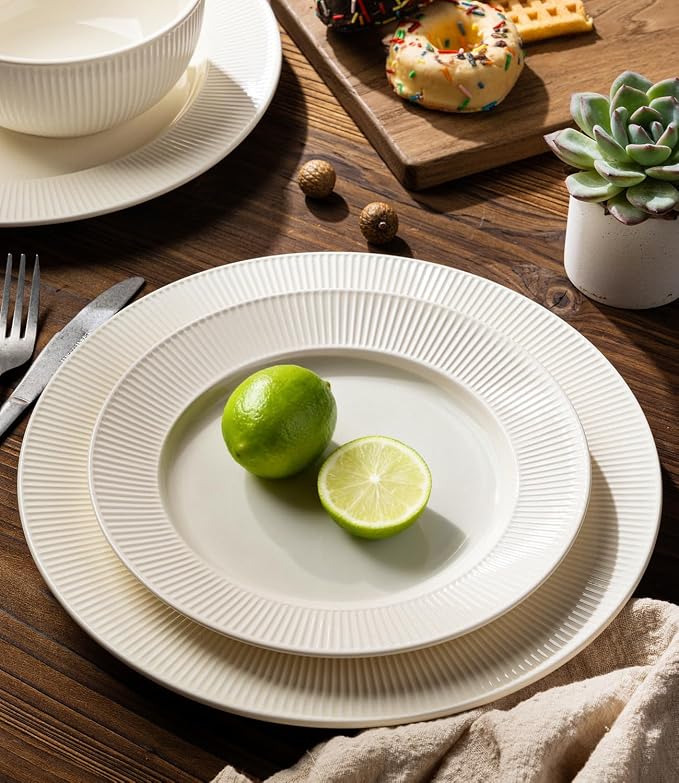 Ceramic Dinnerware Set for 4, 12-Piece Plates and Bowls Set | Lightweight