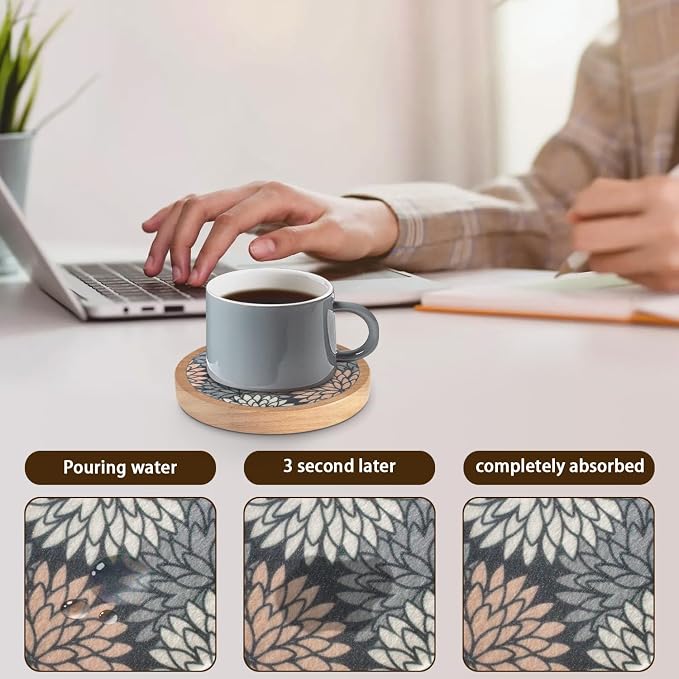 Wood Coasters Set of 6 with Holder, Cewiru Cup Mat