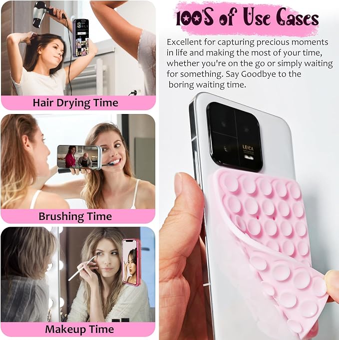 2 Pack Silicone Suction Cup Phone Case Mount Double Sided, Hands-Free Strong