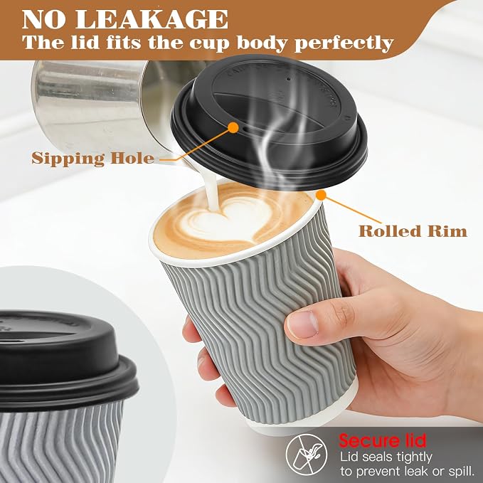 Ginkgo 100 Pack 12 oz Disposable Insulated Coffee Cups