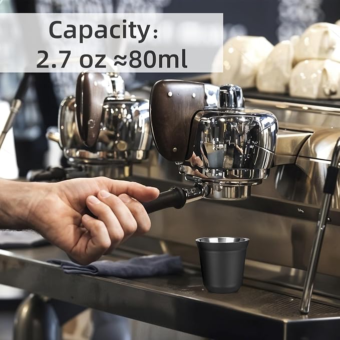 RECAPS 80ml Stainless Steel Espresso Cups Set | 2 Pack Double Wall 304