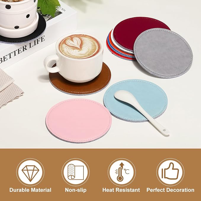 uxcell 5Pcs PU Leather Coasters