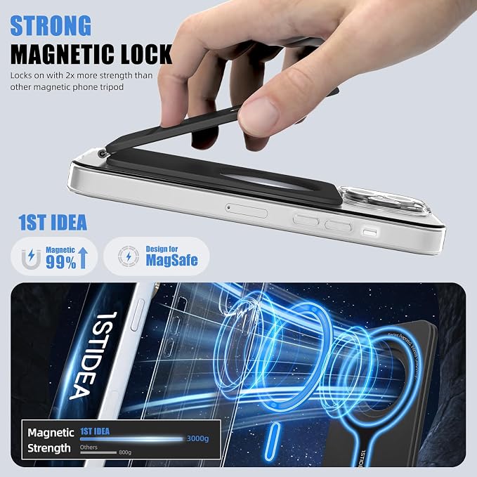 Magnetic Tripod for iPhone, Aluminium Phone Tripod Stand Compatible
