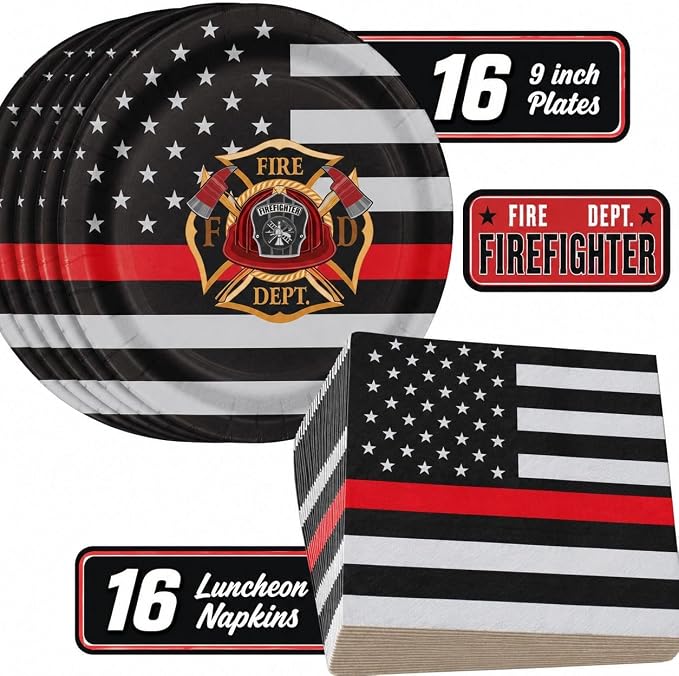 Firefighter Thin Red Line Party Set-16 Guests-Plates & Napkins-Havercamp |