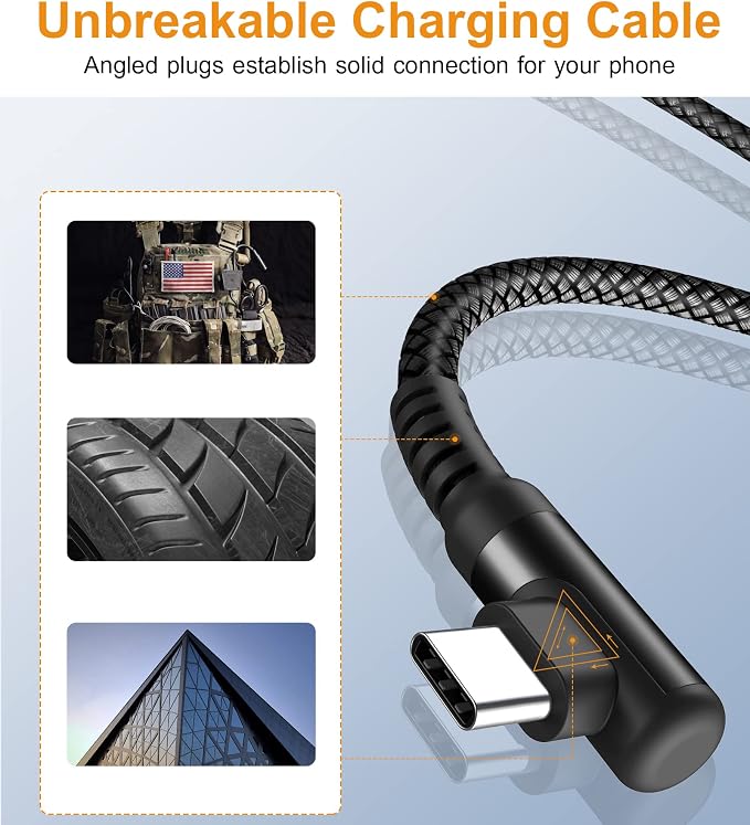 sweguard USB Type C Charger Cable Right Angle iPhone 16 Charger Nylon Braided