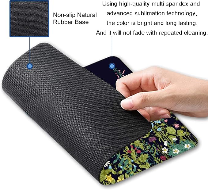 Floral Mouse Pad, Square Waterproof Non-Slip Rubber Base Mouse Pad