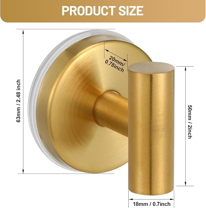 Large Suction Cup Hooks, Heavy Duty 15lb Holds Towel & Robe, No-Drill Shower