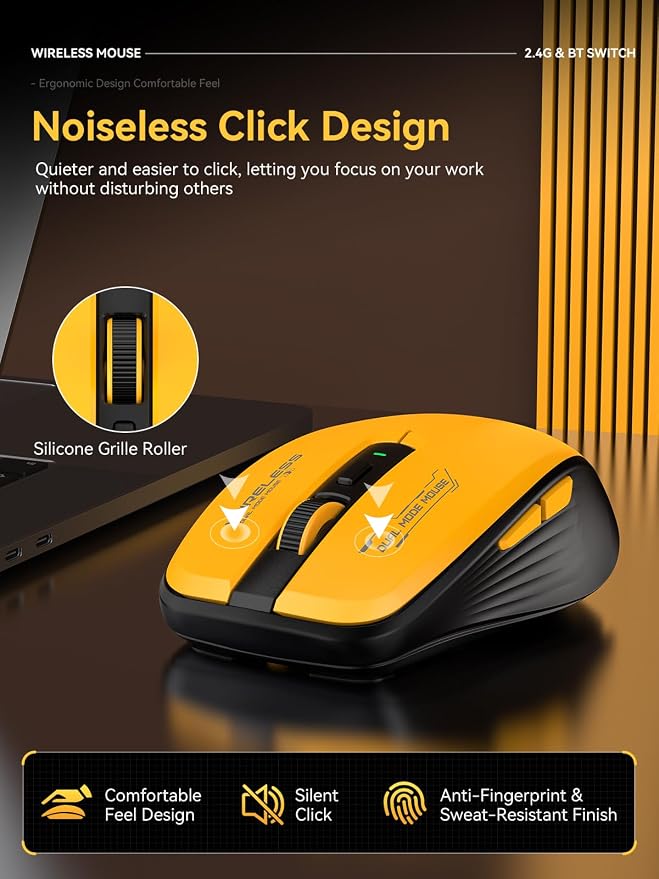 Wireless Mouse with Forward/Backward Side Keys, Silent Click, Ergonomic