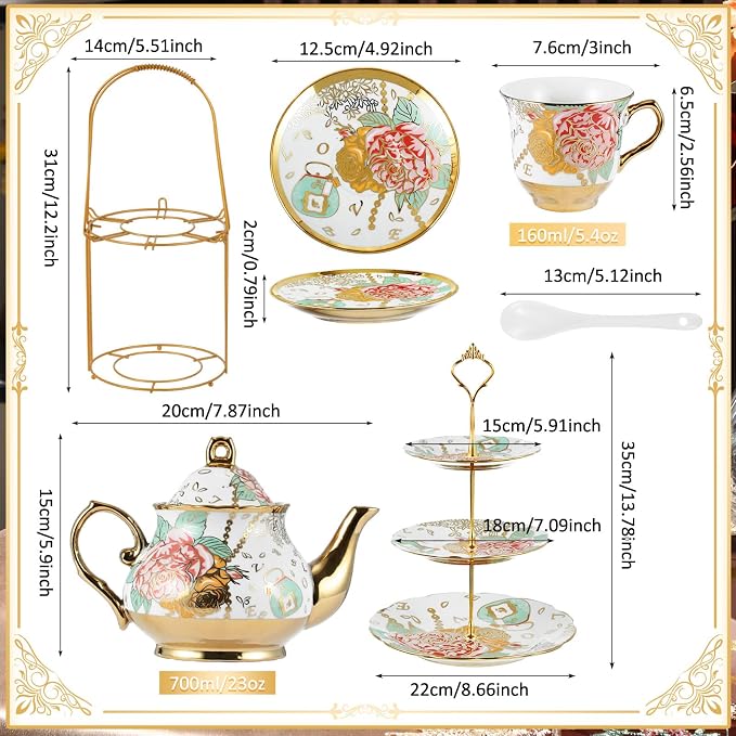 21 Pcs Porcelain Tea Set for Women Tea Party