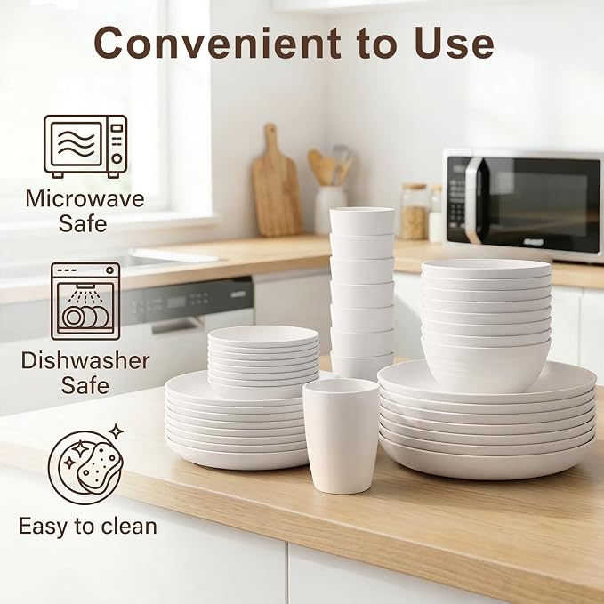 Dinnerware Sets for 8, Wheat Straw Plate and Bowl Set, Unbreakable Kitchen Set