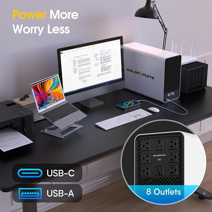 1500VA/1200W Lithium UPS Battery Backup and Surge Protector, Backup Battery