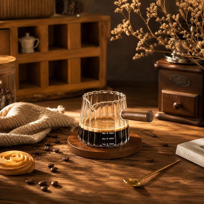 2 Pack Espresso Measuring Cup 6oz, Febwind Ribbed Borosilicate Glass Espresso