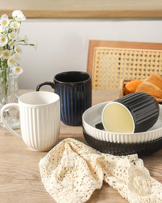 HASENSE 16oz Ceramic Coffee Mugs Set of 4, Modern Lightweight, Tea & Cocoa