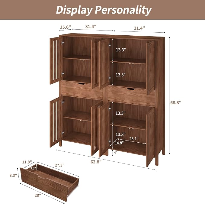Set of 2 Rustic Brown 69" Tall Farmhouse Storage Cabinet