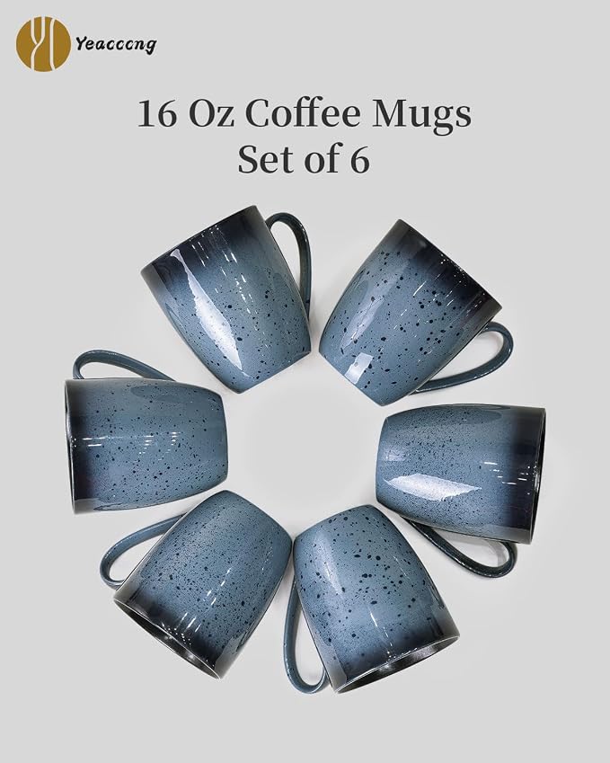 Yeacccng Modern Minimalist Coffee Mugs Set of 6, Cappuccino Cups Set, 16 Oz
