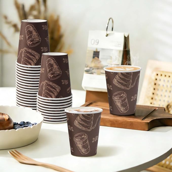 10 oz 180 Pack Disposable Paper Coffee Cups Hot/Cold Drinking Cups | Brown