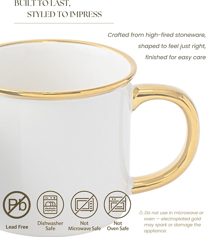 Stoneware Electroplated Mug Set of 4-15oz Ceramic Coffee & Tea Cups