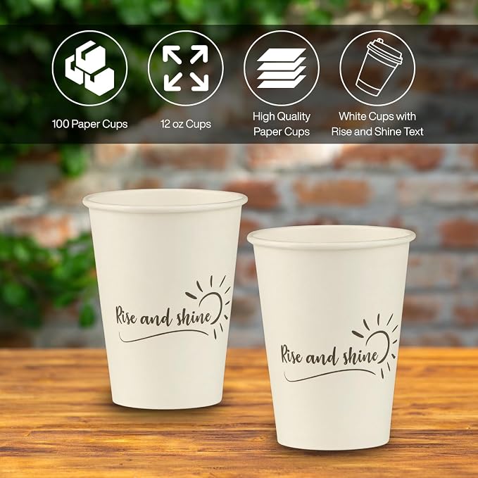 Disposable Coffee Cups, To Go Paper Hot Cups, Rise and Shine Design