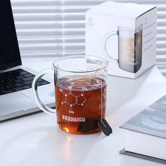 GLASKEY Caffeine Beaker Mug, 16 oz Anti-Dripping Borosilicate Caffeine Mug