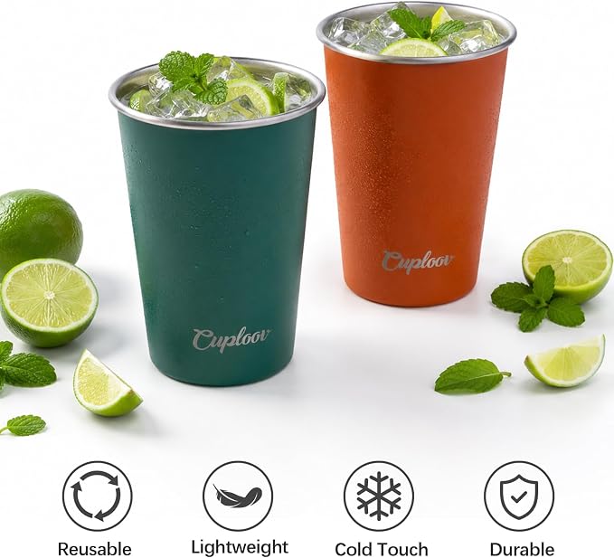 16 oz Stainless Steel Cups, Metal Drinking Glasses
