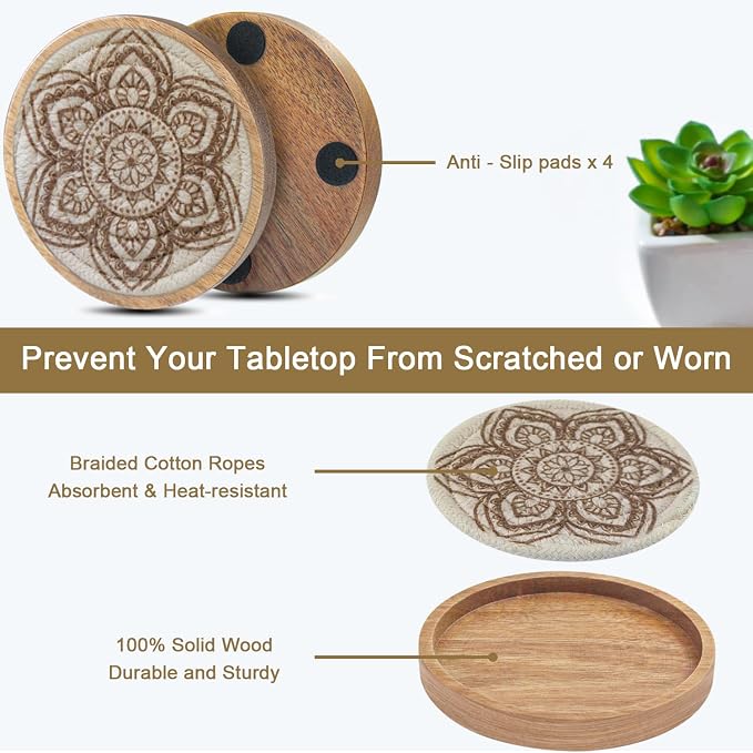 Boho Coasters Set of 6, Eykao Cup Coasters